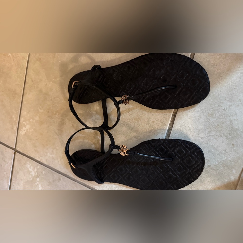 Tory Burch Black Sandals with Gold Accents